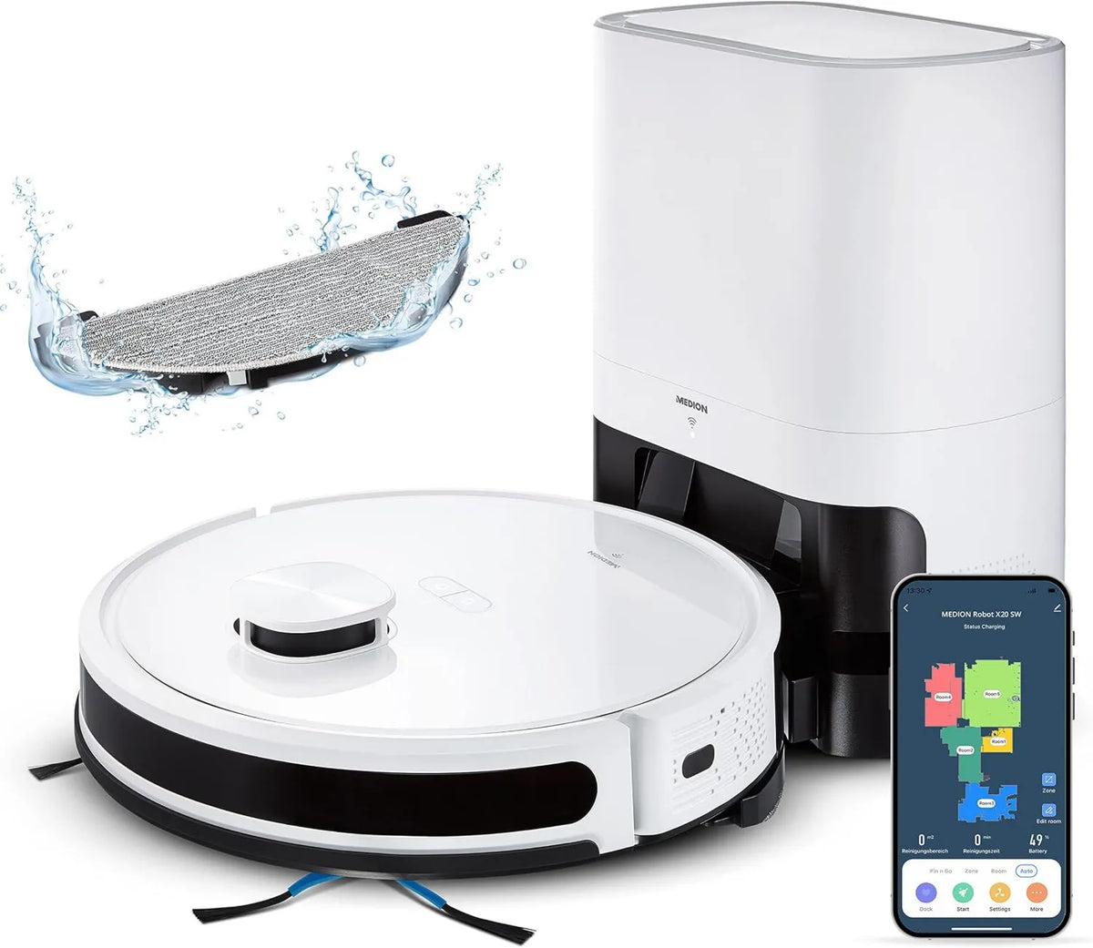 Robot aspirador X20 MD111415, diseño inalámbrico, con Estación de Vaciado, Aspirador Sin Cable con Función de Fregado y Navegación Láser