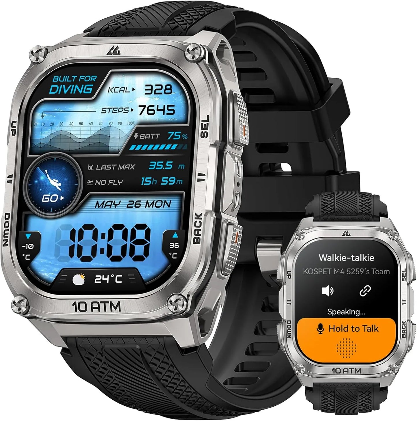 Reloj inteligente, acero inoxidable, M4 Smartwatch Hombre GPS, 10 ATM Resistente al Agua Hombre, Mapas Offline