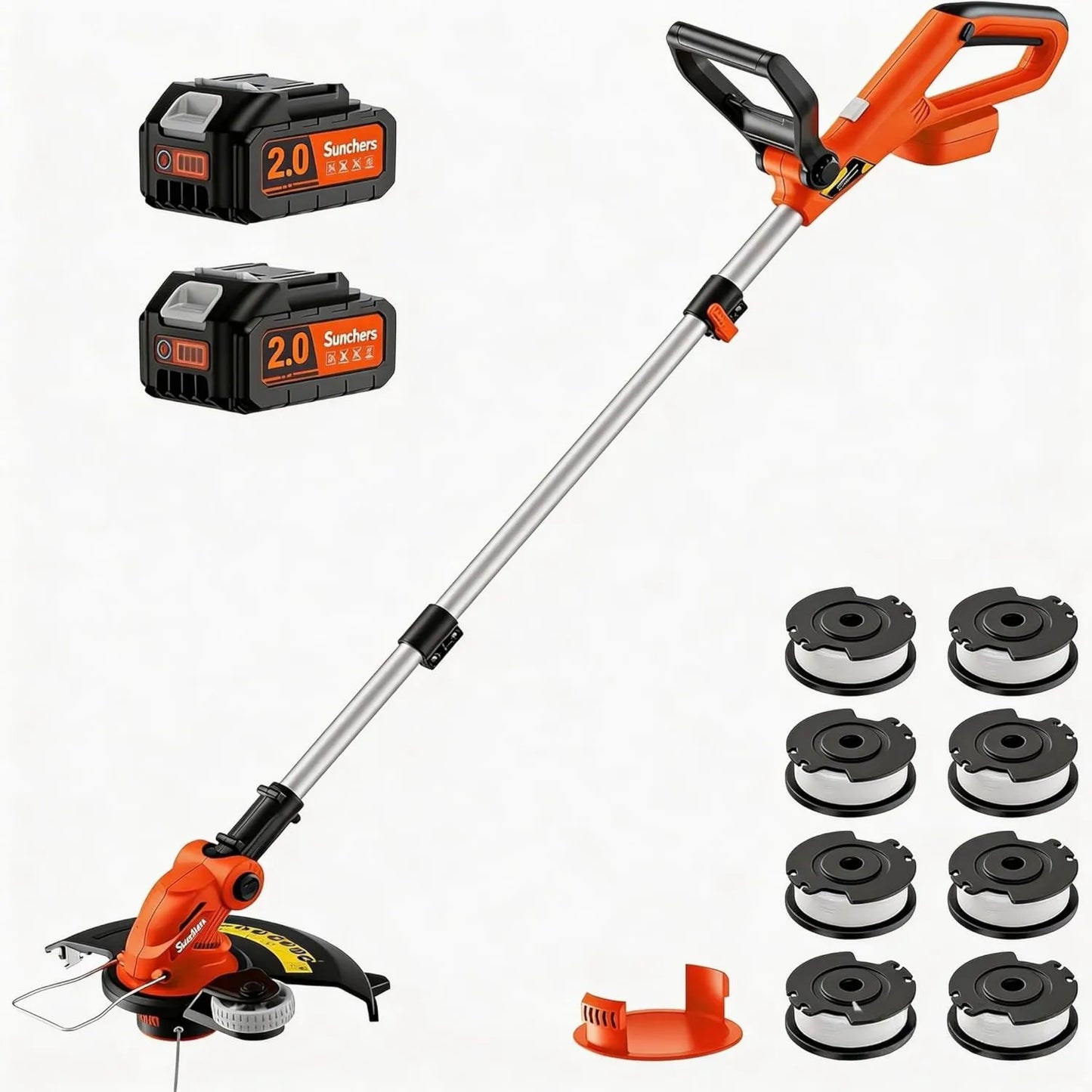 Cortadora de cuerda inalámbrica de 20 V y 12 pulgadas con batería y cargador de 2 x 4.0 Ah, césped eléctrica a pilas, césped con 8 piezas