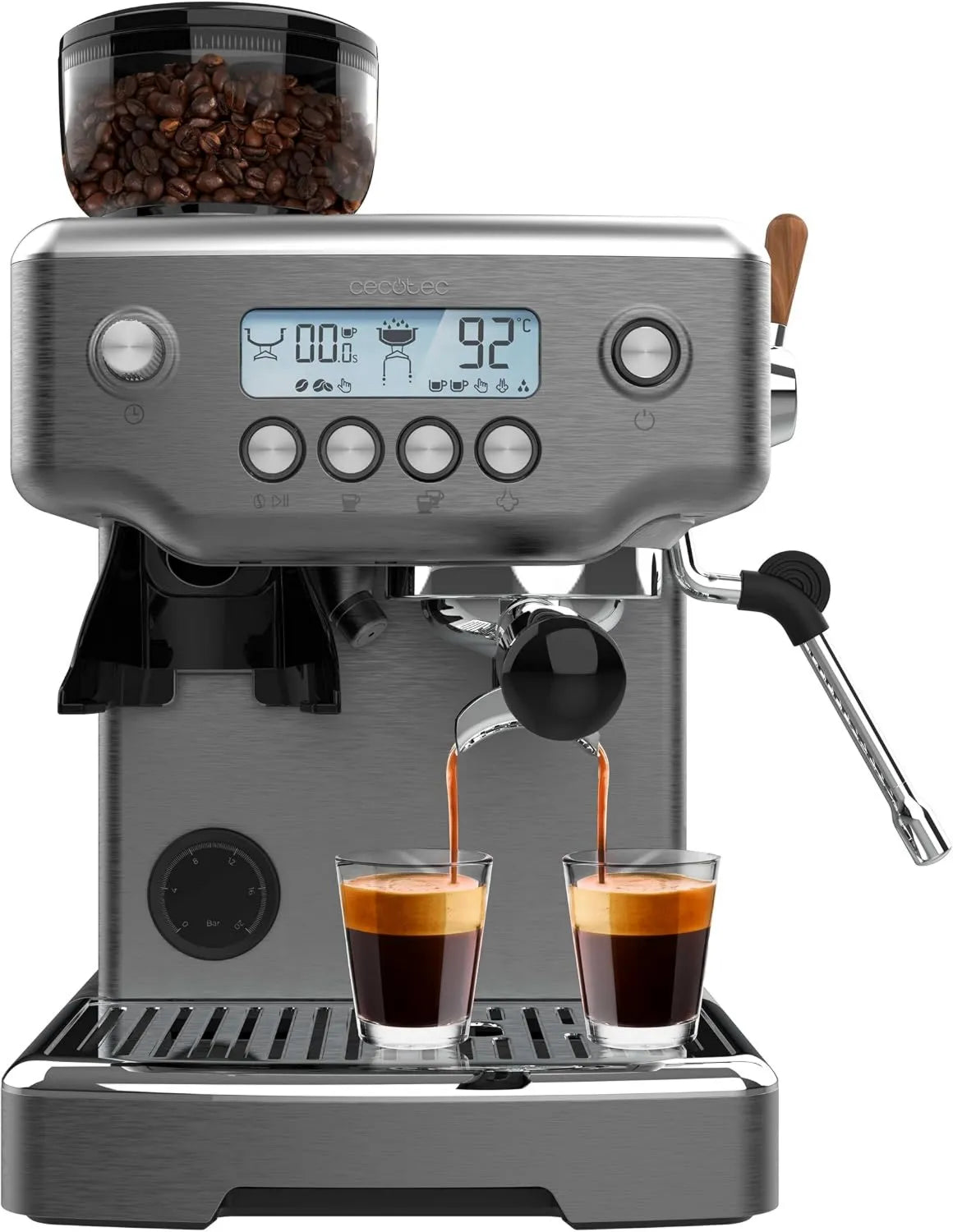 Cecotec cafetera, 2200W, 2.1L, 180g, 30 Niveles, Molinillo Cónico, Depósito Agua, Accesorios Incluidos