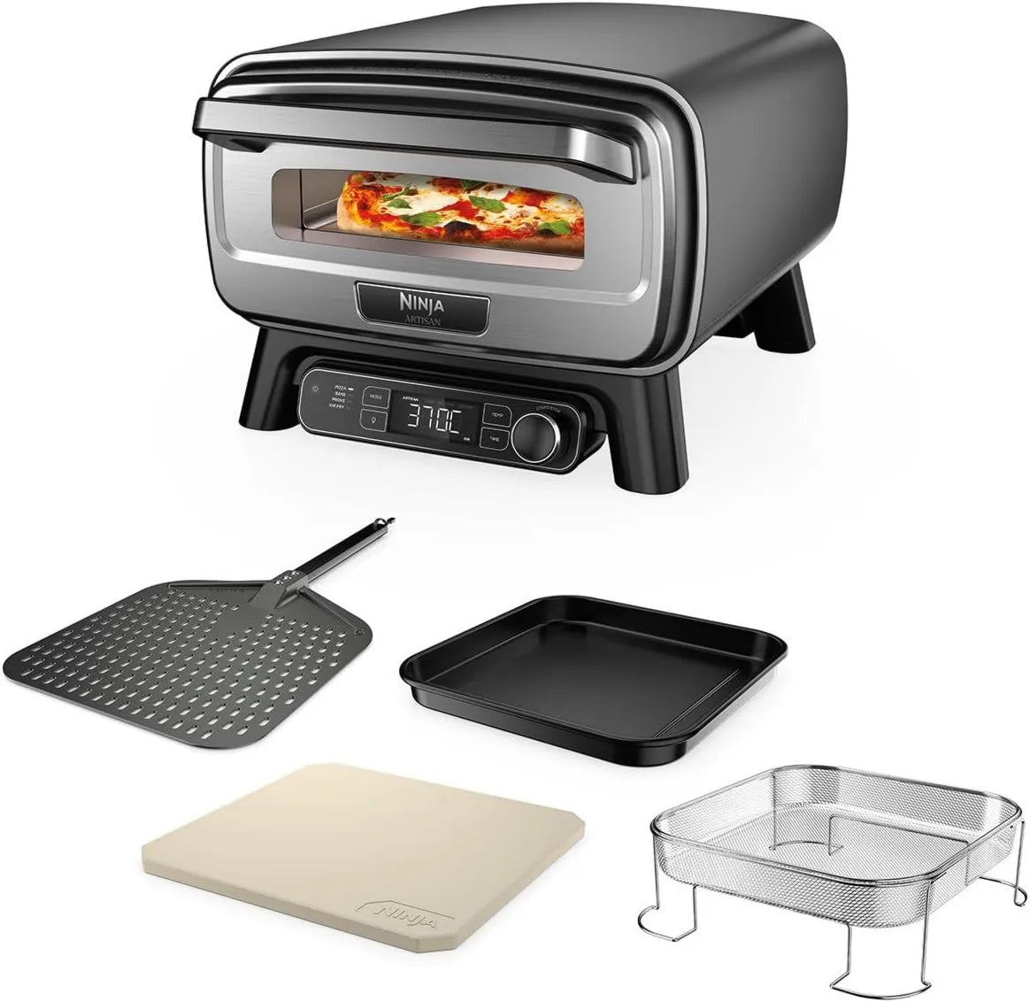 Ninja MO201EU horno eléctrico, 30 cm, Artisan Outdoor Horno de Aire y Pizza, 4 Funciones: Pizza, 5 Configuraciones de Pizza, Cesta de Aire Frito
