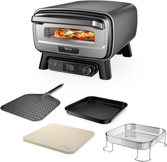Ninja MO201EU horno eléctrico, 30 cm, Artisan Outdoor Horno de Aire y Pizza, 4 Funciones: Pizza, 5 Configuraciones de Pizza, Cesta de Aire Frito