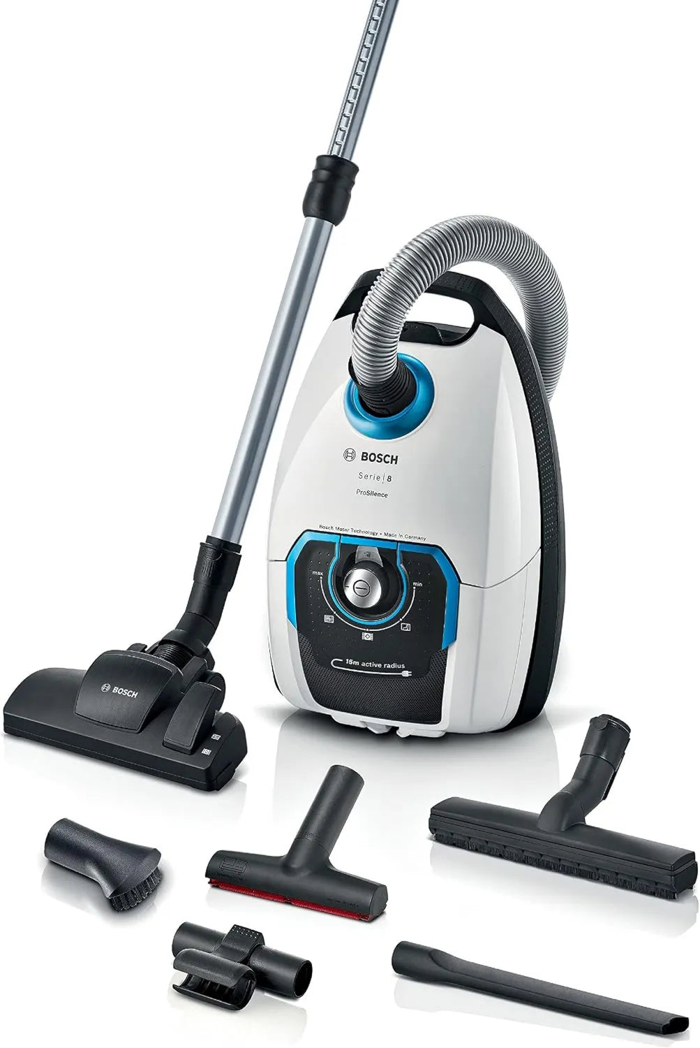 Bosch BGB75XSIL aspiradora, ProSilence Serie 8, con Bolsa, Filtro higiénico, Boquilla para Suelos Duros, Fabricado en Alemania