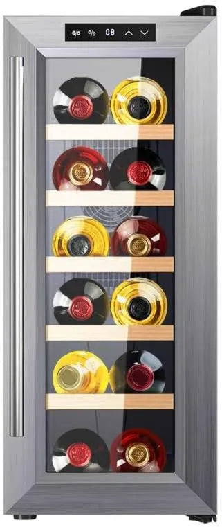 Cecotec vinoteca, 12 Botellas, acero inoxidable, ajuste regulable, iluminación LED, Bolero GrandSommelier 1270 CoolWood, Refrigeración Termoeléctrica