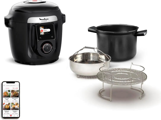 Moulinex CE96G810 freidora de aire, control WiFi, Wi-Fi 10, 10 modos de cocción, cocción a presión, pasos detallados