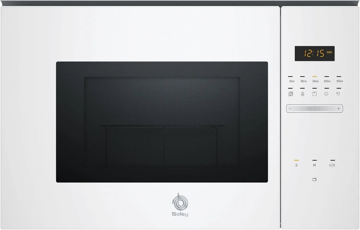 Balay horno microondas, 25 l, 38 cm, 31,5 cm, Microondas encastrable sin marco, Ap. lateral izquierda, Cristal blanco, Programación electrónica paro