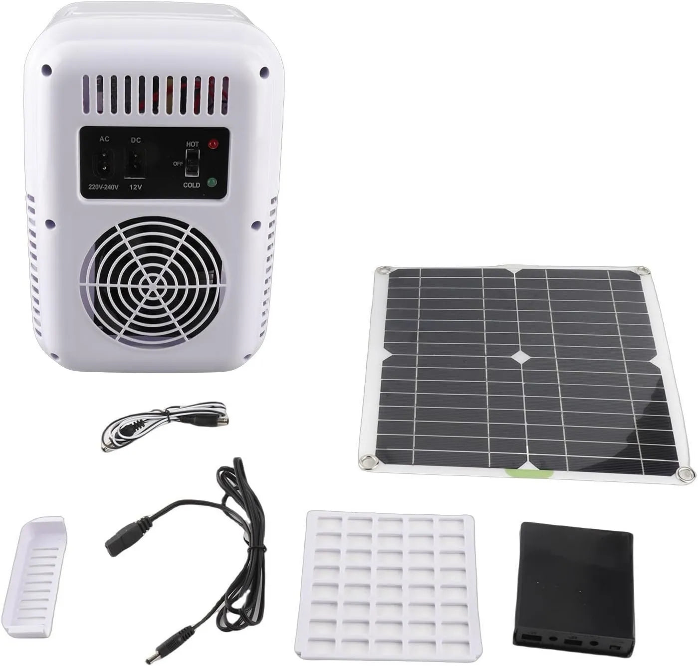 Frigorífico, 50 W, 18 V, alimentación por cable, monocristalino con panel solar, congelador de gran capacidad, con cable conector de caja de batería