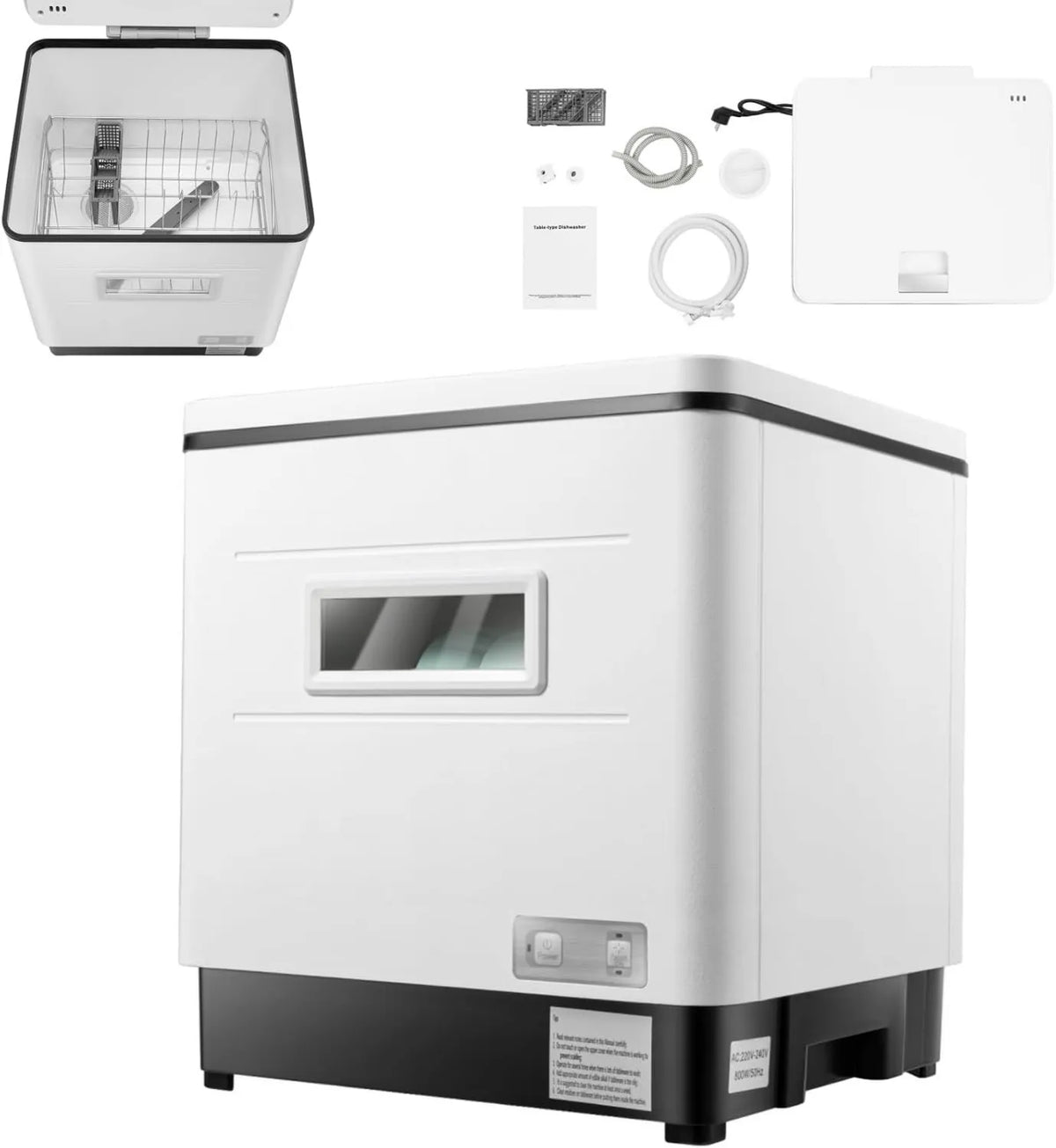 Lavavajillas, 800 W, libre instalación, acero inoxidable, Sobremesa Exquisito, Temperatura de Trabajo 70 °C, con Aspersor de Agua 360°, Independiente