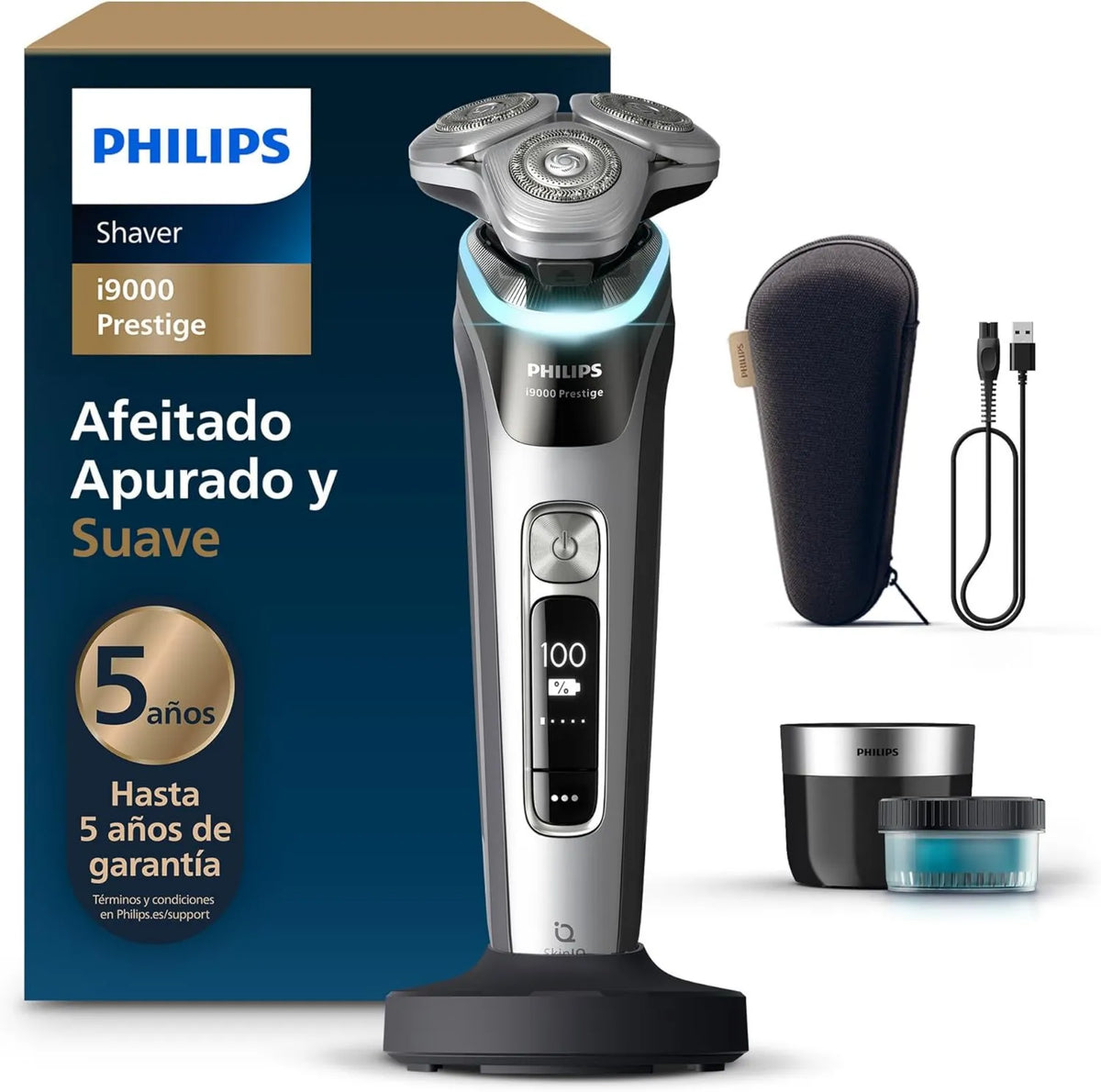 Philips XP9205/30, Afeitadora Eléctrica para Hombre, Afeitado en Seco y Húmedo, Tecnología SkinIQ, Base de Carga, Estuche de Viaje