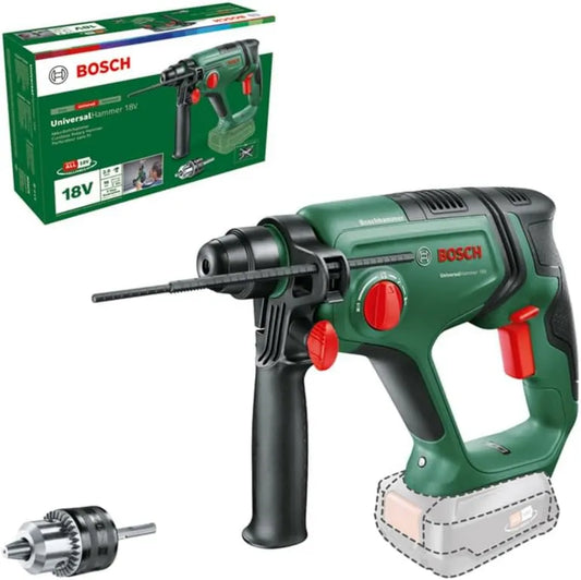 Bosch, 18V, Taladro Percutor Batería Universalhammer, Adaptador Vástago Redondo, Taladrado/Taladrado Percutor/Cincelado, Energía De Impacto 2 J