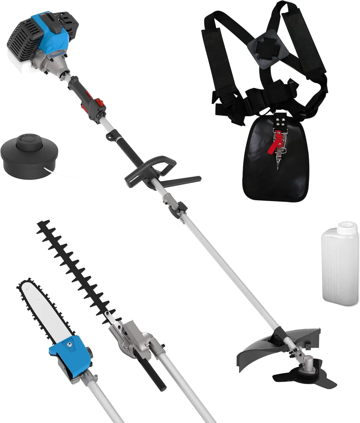 Motosierra GPS 1001, 1,6 kW, Cuidado de jardín 4 en 1, Motor de 2 Tiempos 1,2//PS, Sierra de Cadena con Espada y Cadena Oregon, Incluye extensión