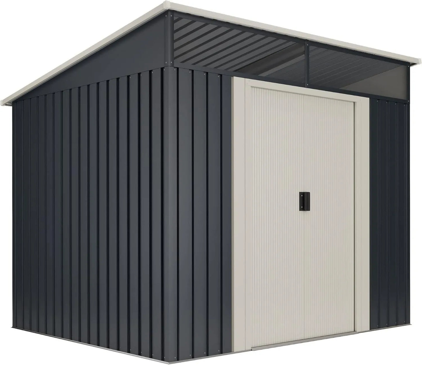 Cobertizo de jardín, 4.6 m², 194 x 238 x 203 cm, Caseta de Jardín Policarbonato Tragaluz, Gris Antracita y Beige, Puerta Corredera Doble