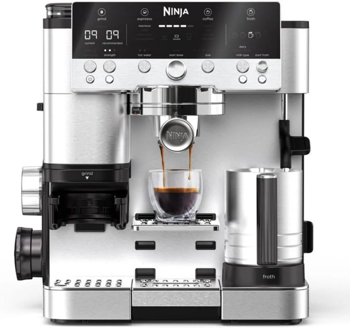 Ninja ES601EU cafetera espresso, Luxe Premier 3-en-1 Latte, Cold Brew y Espresso Maker con Espumador y Molinillo Integrados