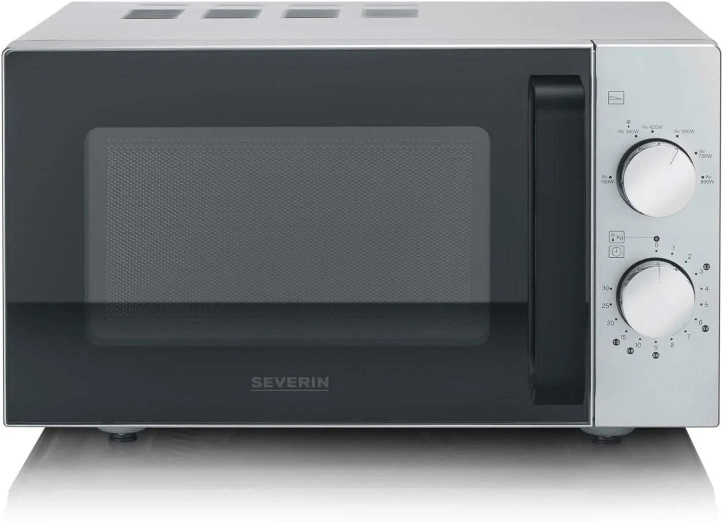 Severin MW 9184 horno microondas, 800 W, 20 L, 6 niveles, Microondas con base de vidrio, limpieza fácil, sin plato giratorio, acero inoxidable