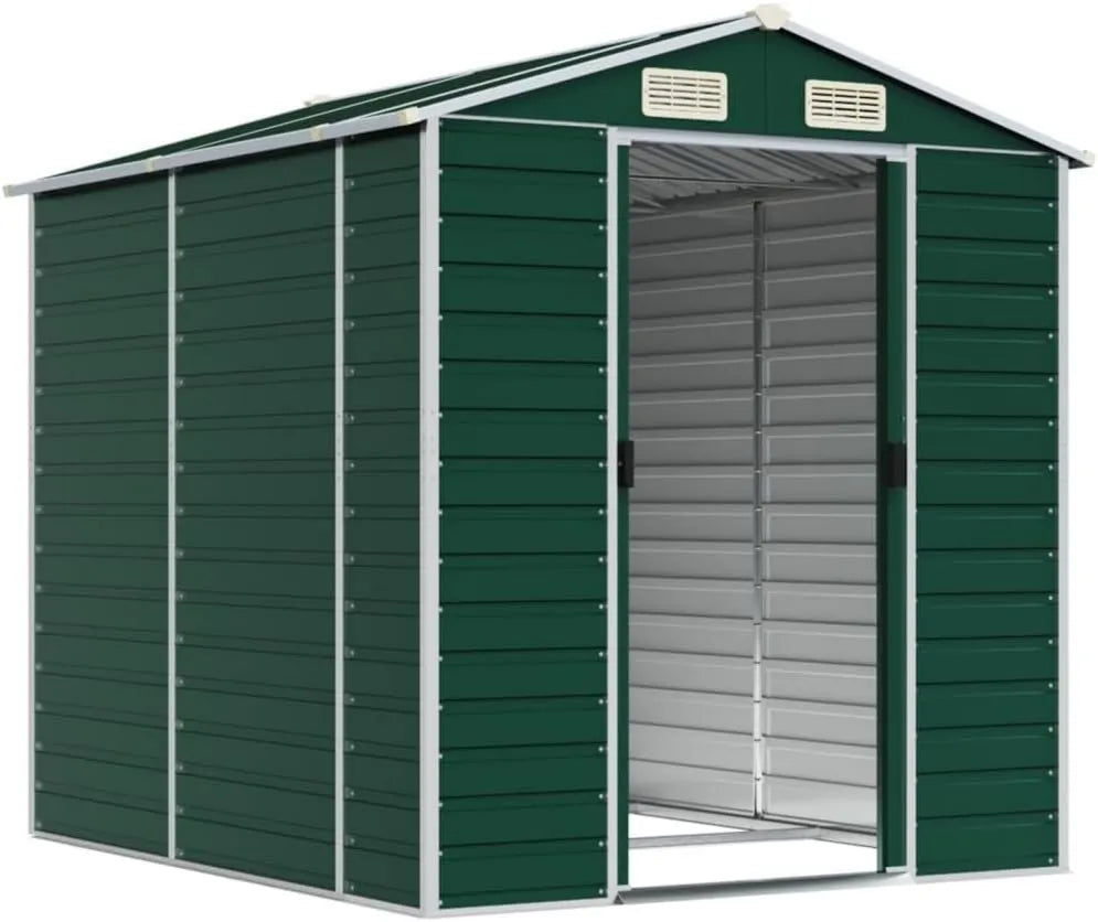 Cobertizo de jardín, 191 x 215 x 198 cm, Jardín Exterior de Metal Verde, para Almacenar Cortadoras de Césped