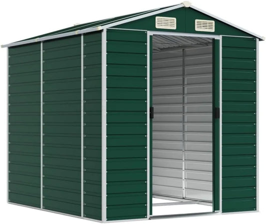 Cobertizo de jardín, 191 x 215 x 198 cm, Jardín Exterior de Metal Verde, para Almacenar Cortadoras de Césped
