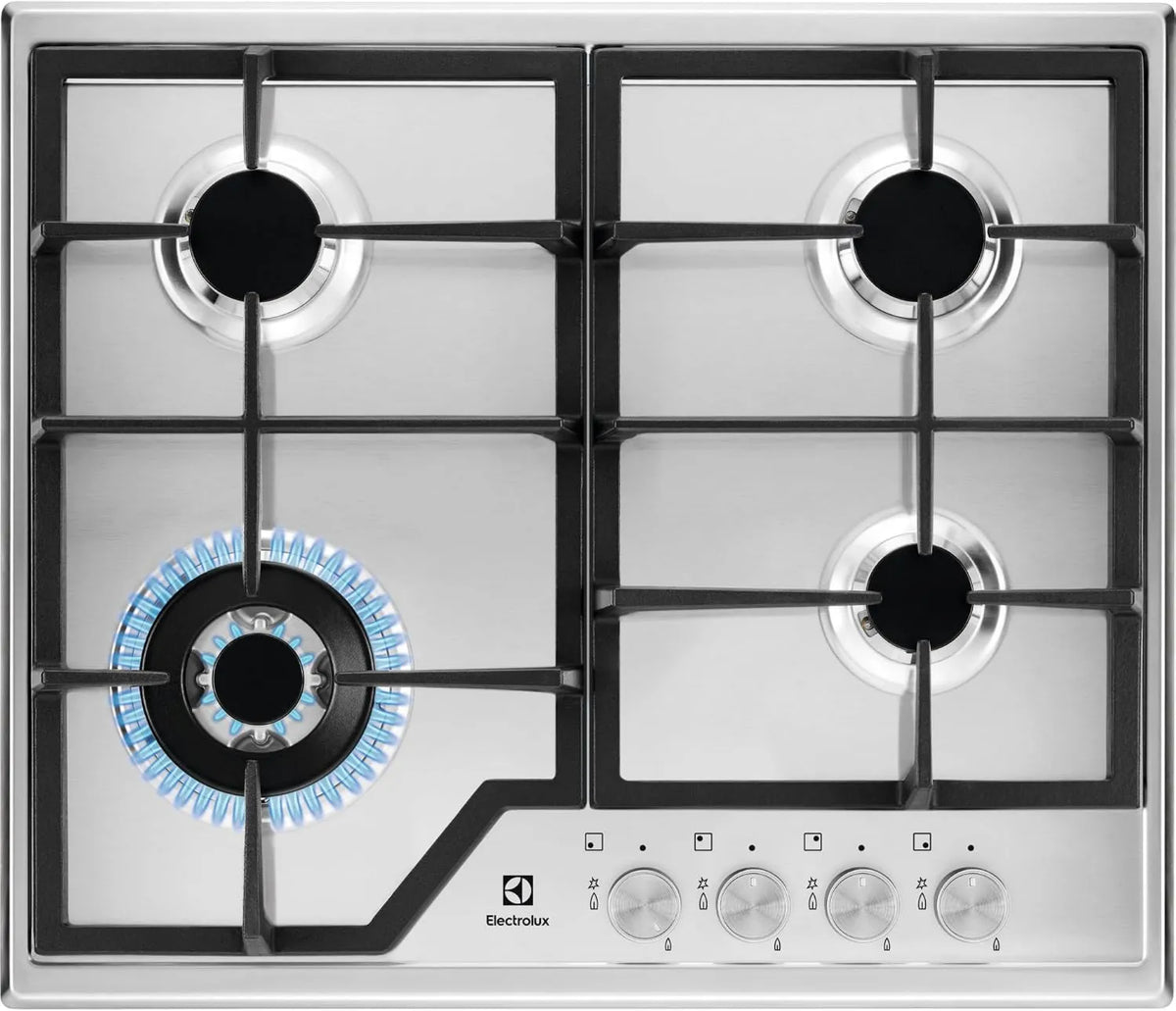Electrolux KGS6436SX placa de gas, 60 cm, 4 quemadores, Controles frontales, Calor instantáneo, Autoencendido electrónico, Termopar de seguridad