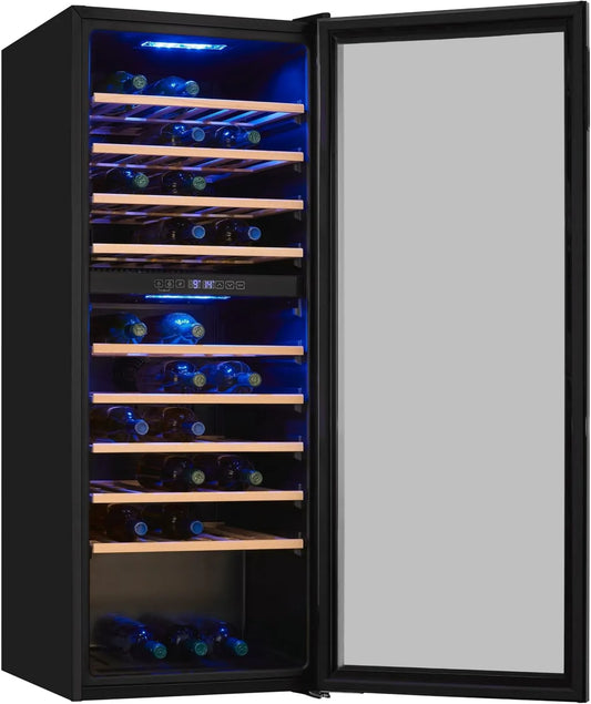Ventilador, 194L, 128.5 x 49 x 57.5 cm, 78 Botellas, 5-20°C, doble zona, Temperatura, Control Digital, Puerta de Vidrio Reversible
