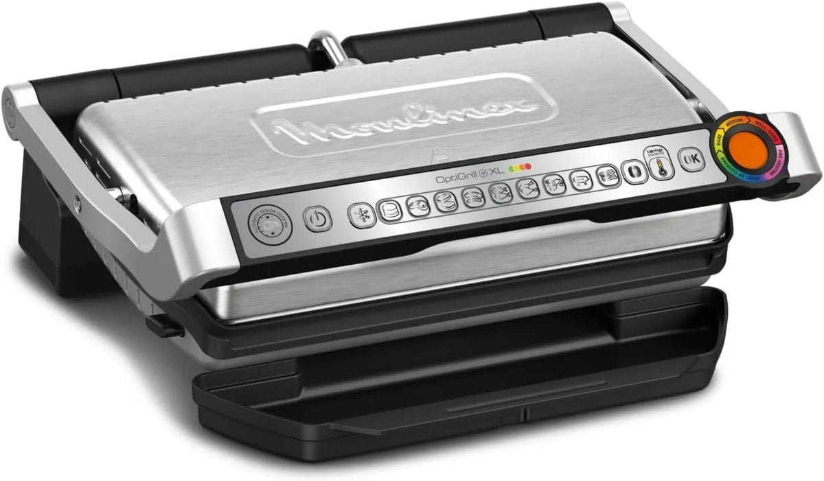 Moulinex GI722D parrilla eléctrica, 9 Programas, Pescado y Verduras, Indicador de Cocción y Automáticos, Placas Antiadherentes