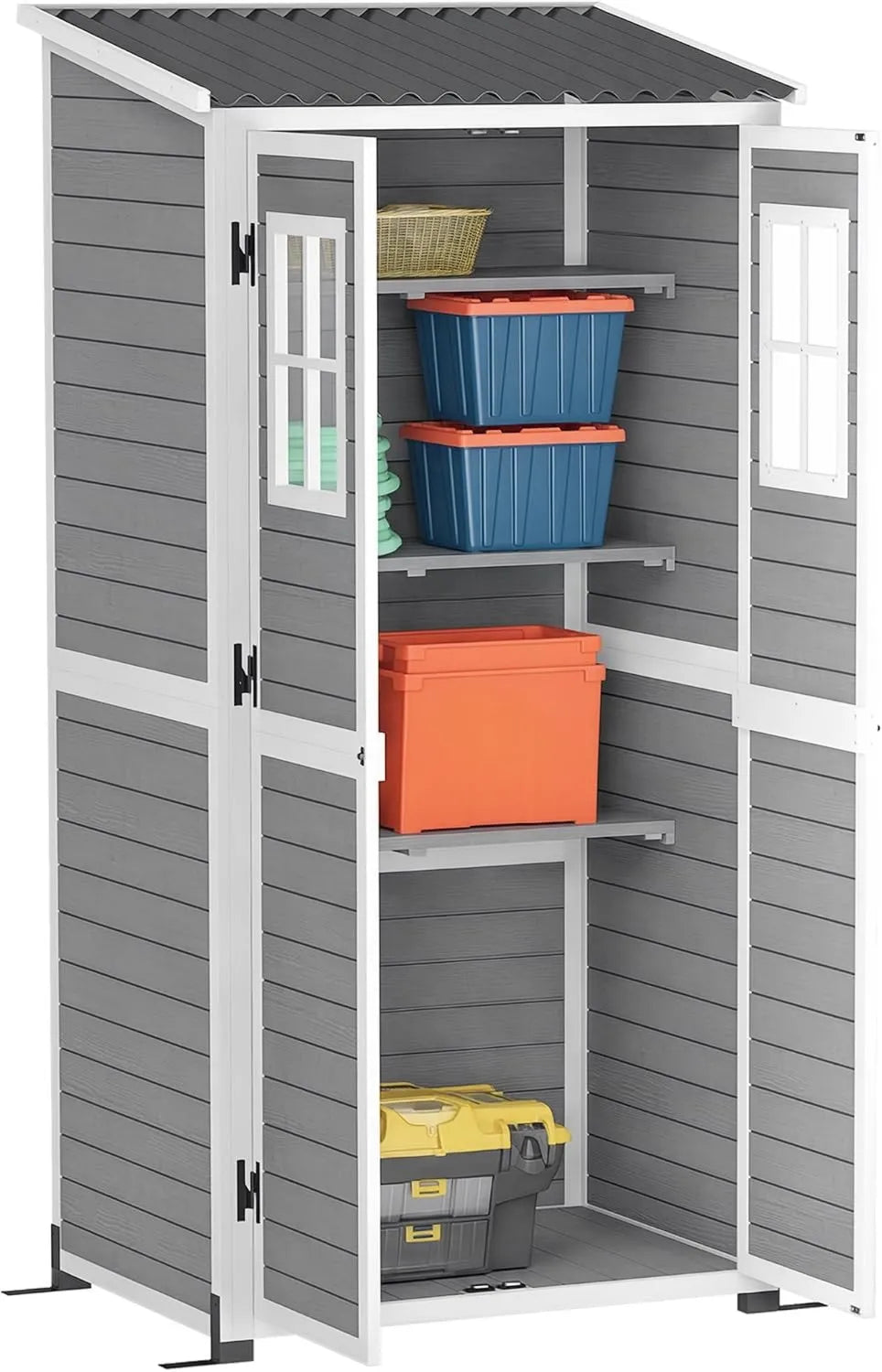 Outsunny cobertizo de jardín, 91 x 69, caseta con cerradura, techo inclinado para terraza o patio, ajuste regulable