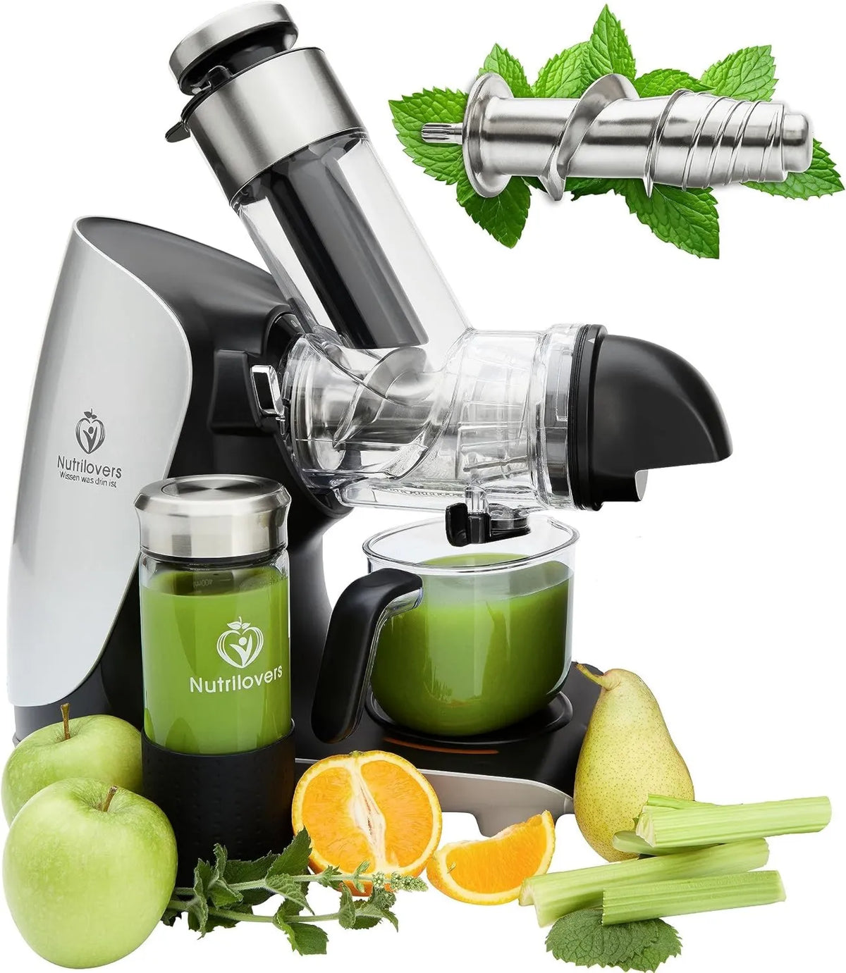 Exprimidor eléctrico, Extractor de Zumo con Tornillo de Acero Inoxidable 304, Ganador de Pruebas, Todo en Uno para Apio, Verduras y Frutas
