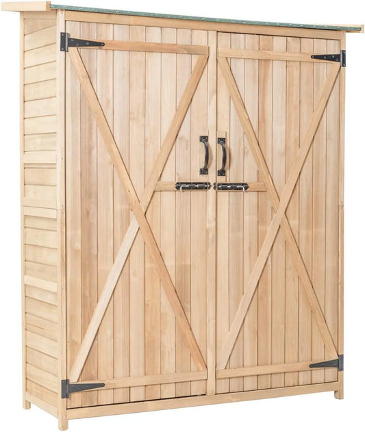 Cobertizo de jardín, 140 x 50 x 162 cm, Madera KOMFOTTEU, Caseta para Herramientas al Aire Libre con Estantes