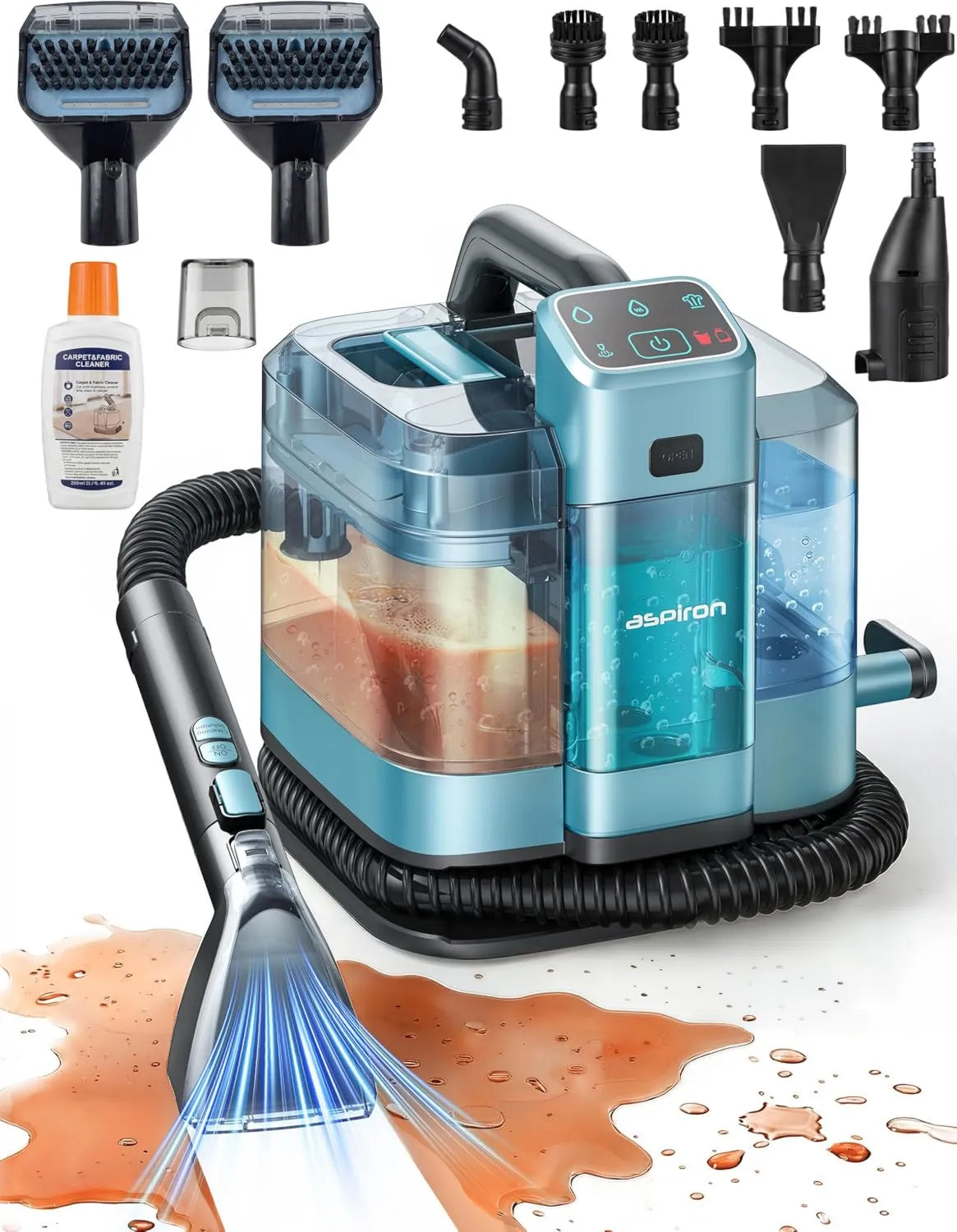 Aspiron Máquina limpiadora multifuncional de alfombras de 20 KPA/1600 W, función de vapor, 1.7 L, 300 ml, 5 m, limpiador de vapor profesional