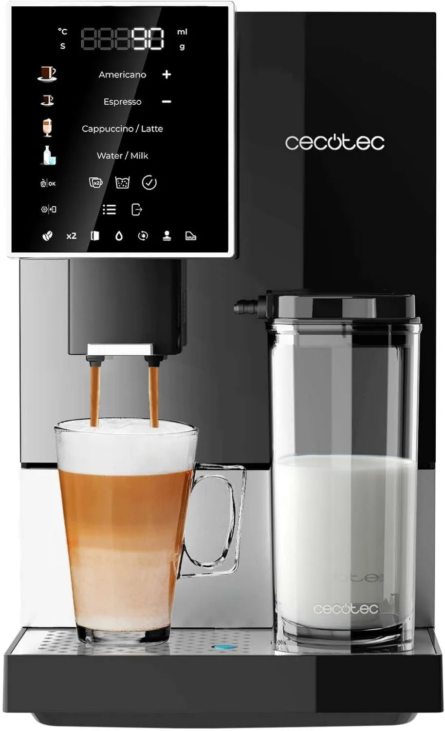 Cecotec cafetera, 150 g, 1.1 L, 400 ml, Cremmaet Compactccino Black Silver Superautomática, Sistema Thermoblock, Grano Recién Molido con Plug & Play