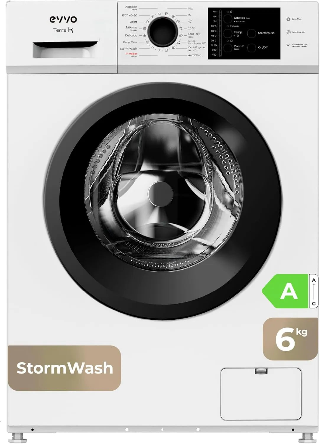 Lavadora, 1200 RPM, 44 cm, 16 Programas, función de vapor, Carga Frontal TERRA K6, Eficiencia Energética A, Motor Inversor eDRIVE, Lavado Rápido