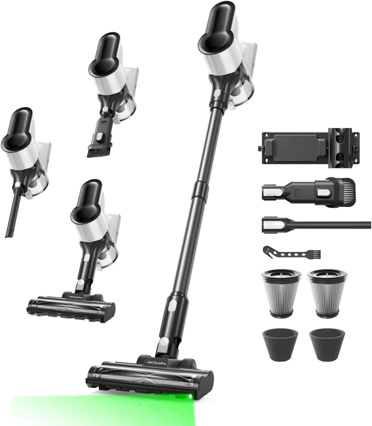 Aspiradora F02, 550W, 50Min, 50KPA, sin Cable Lite, Escoba Aspirador sin Cable con Filtración de 8 Capas, Negro y Blanco, diseño inalámbrico