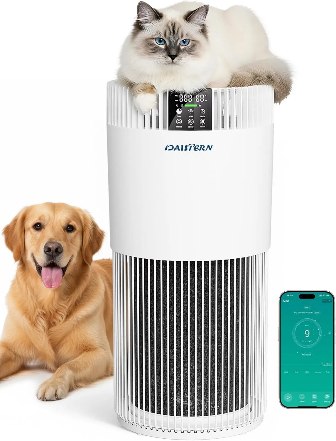 Purificador de aire HEPA13, filtro HEPA, 78 m², Aire Inteligente para Mascotas, Elimina 99.97% de Ácaros, Olores y Formaldehído