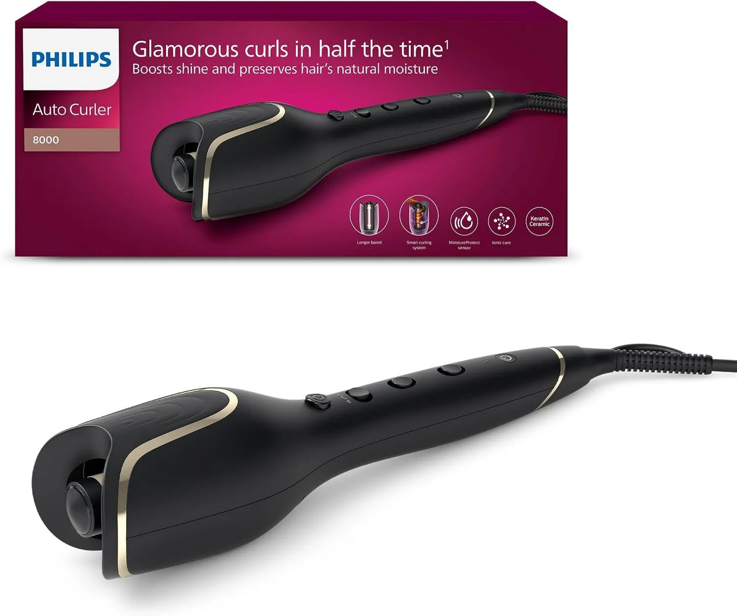Philips BHB876/00 rizador de pelo, Automatico, con Tecnologia Moisture Protect, Placas Ceramicas con Keratina, 27 opciones de rizado