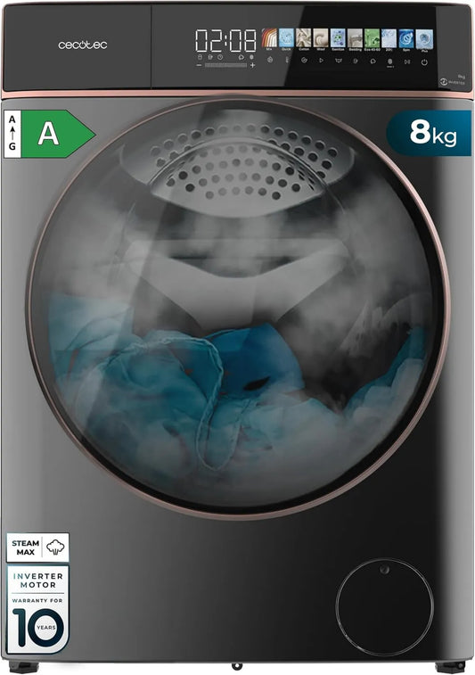 Cecotec 85900 lavasecadora, 5 kg, 1400 rpm, 11 programas, motor Inverter, Inicio Diferido, Plus, Pantalla 10.3' FullColor