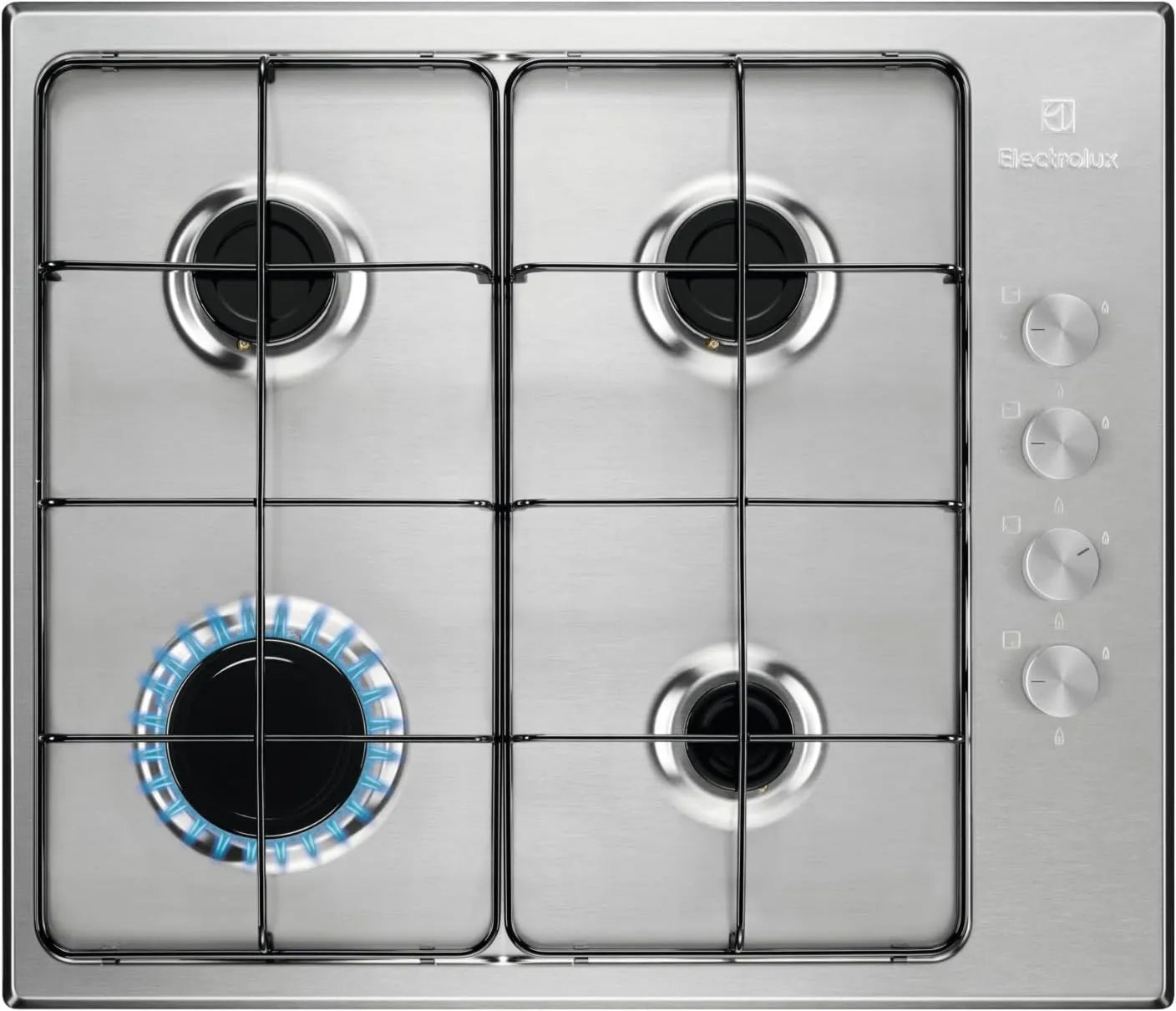 Electrolux KGS6404SX placa de gas, acero inoxidable, 3000W, 60 cm, 4 Zonas, 9 Niveles, Cocción, Intensidad, Sistema de Seguridad, Antihuellas