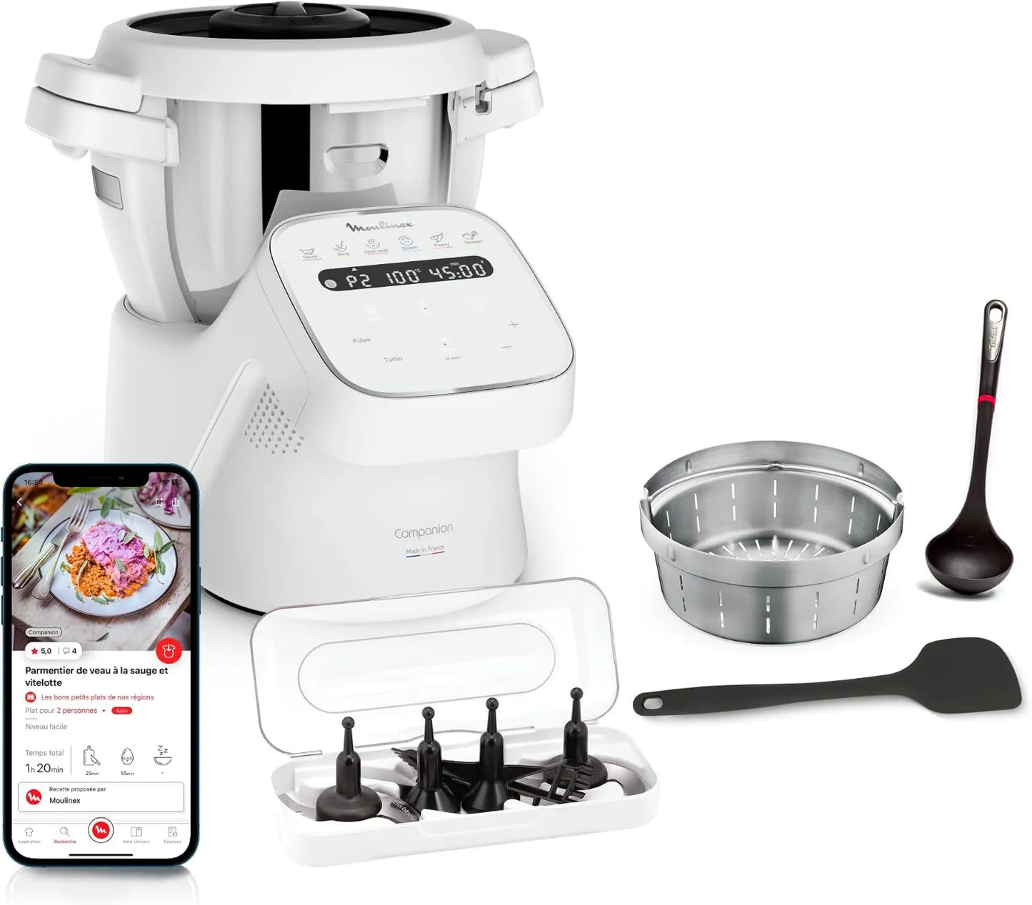 Moulinex HF8408F1 procesador de alimentos, Robot cocina, Capacidad XL para 10 personas, Fabricado en Francia