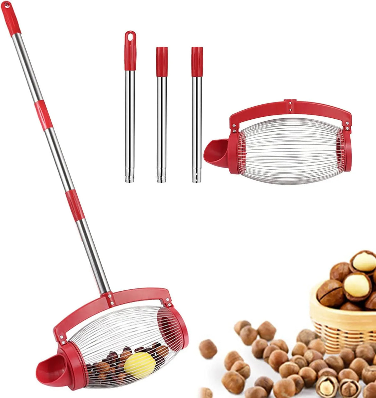 TOPINCN Recolector de Nueces, Herramienta de Recolección de Nueces de Mango Largo, vertido Lateral