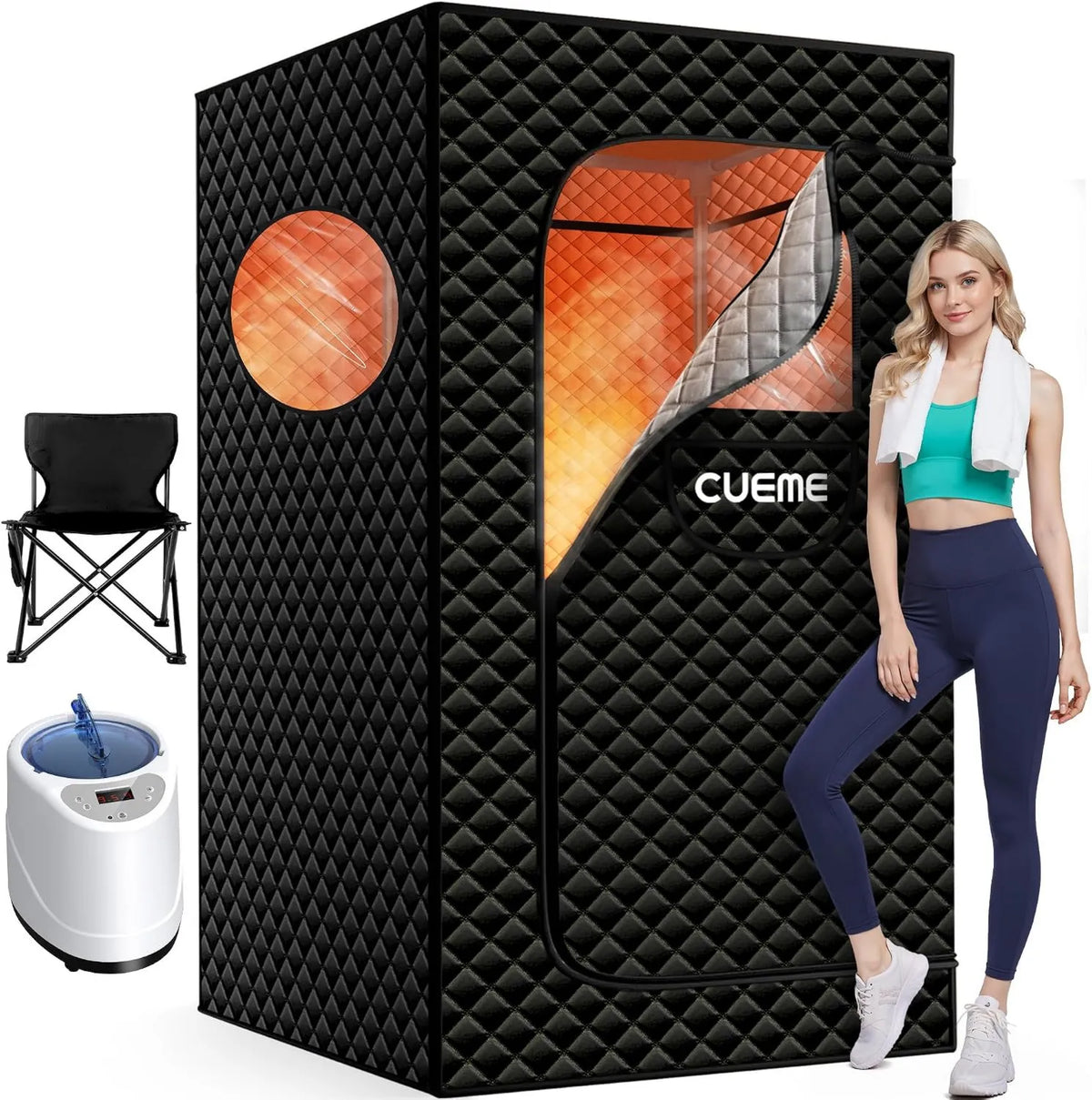 Sauna, 3L, 1200 W, 2.6 x 2.6 x 5.9, 9 niveles, diseño plegable, mando a distancia, función de vapor, vapor portátil para el hogar con vaporizador