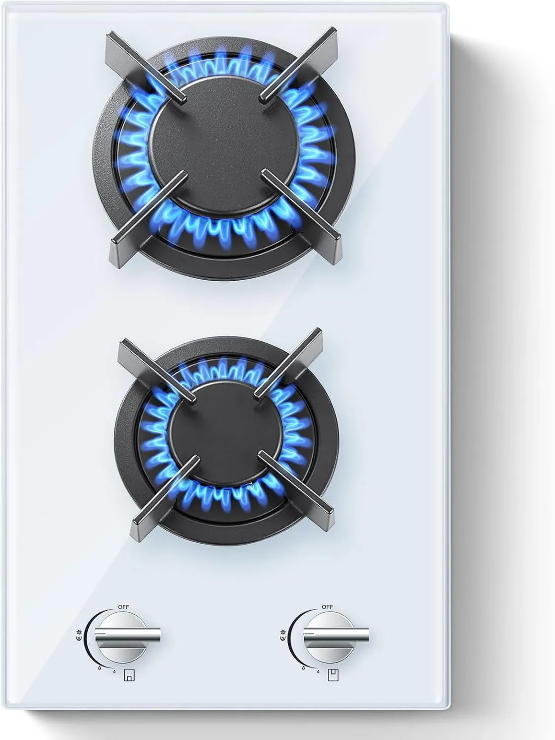 Placa de gas, 4200W, 30 cm, 2 Quemadores, SNDOAS Blanca, Convertible NG/LPG, Parrillas de Hierro Fundido, Seguridad Termopar, Instalación Empotrada