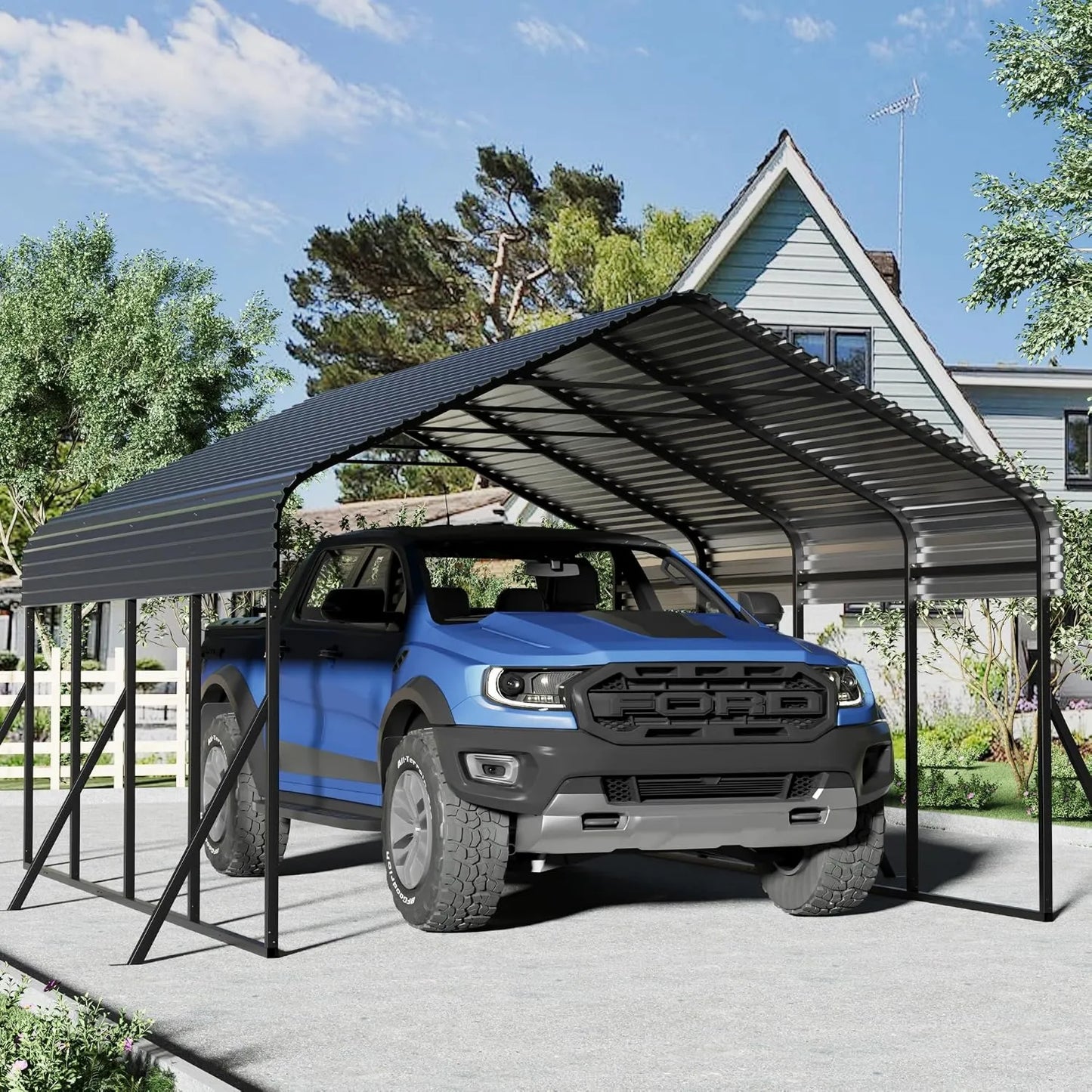Tienda de almacenamiento, 20 pulgadas, 12 x 20, para cochera de 12 x, metal con estructura y base reforzadas, marco de refugio de coche para garaje