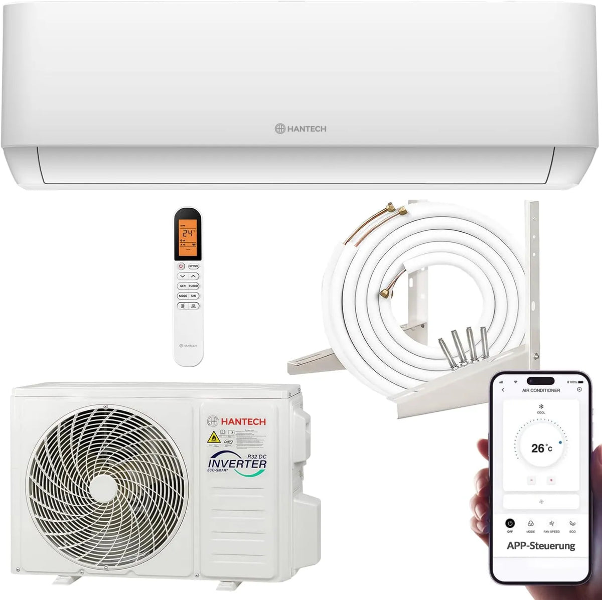 Aire acondicionado, control WiFi, 12000 BTU, filtro de aire, material de montaje