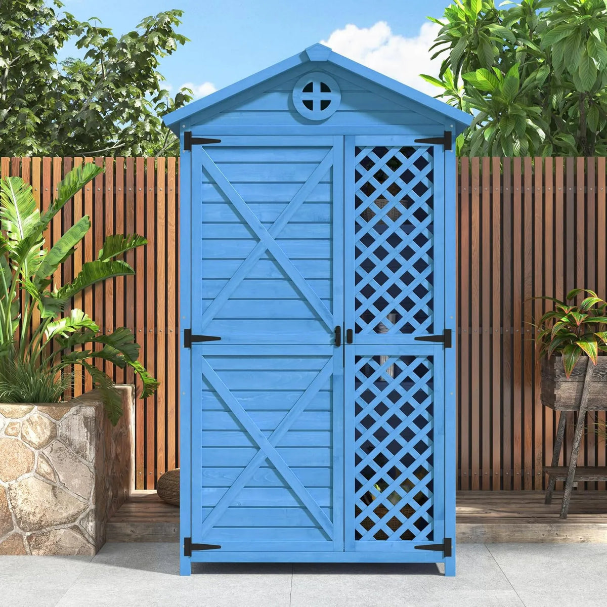 Armario de almacenamiento, Cobertizo de Almacenamiento de Madera para Muebles de Jardín Exterior