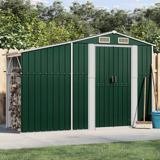 Cobertizo de jardín, 277 x 93 x 179 cm, Taller de Jardín, Almacenamiento de Bicicletas, Herramientas Verde