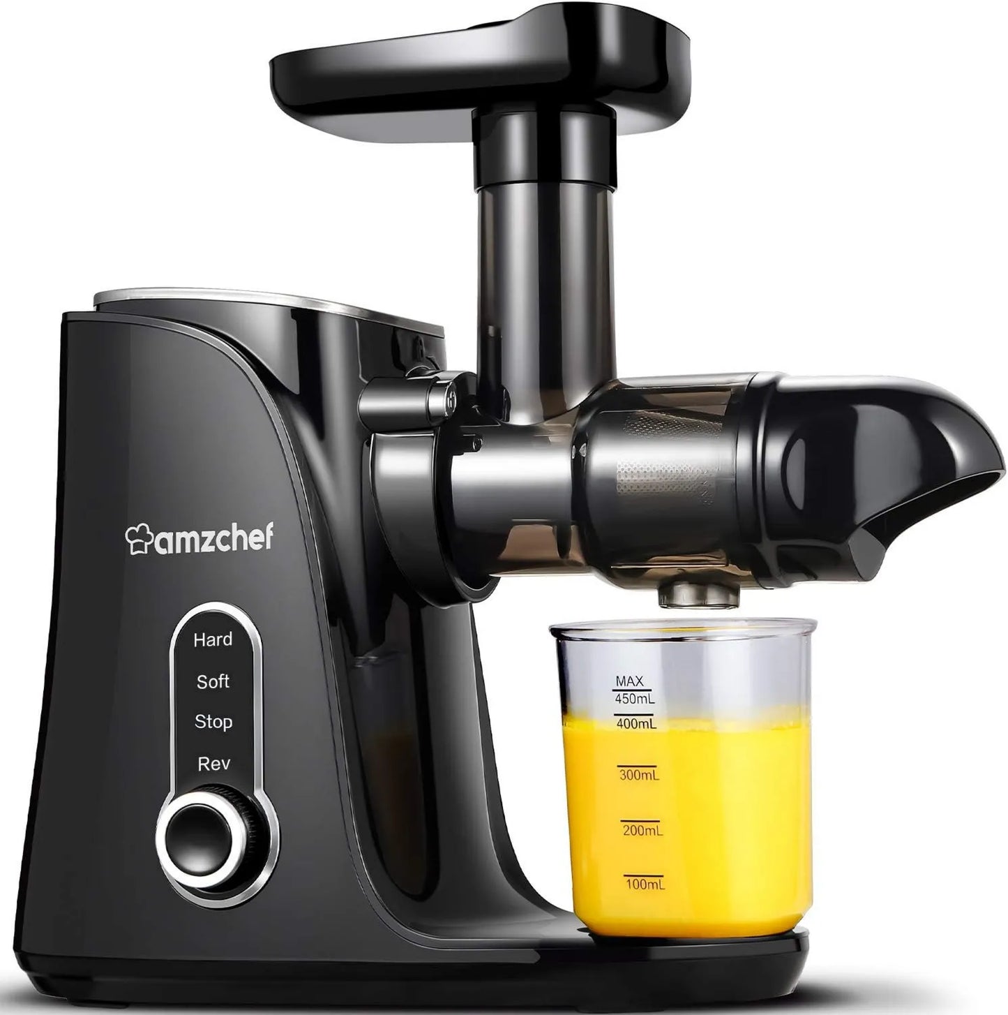 Extractor de zumo, Jugos de Verduras y Frutas AMZCHEF con 2 Modos de Velocidad, Exprimidor Lento con Botella Portátil y 2 Vasos