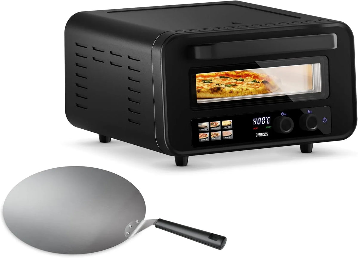 Princess 112780 horno eléctrico, 15L, 2100W, control programable, Pro Max Horno de Pizza, Control Digital, Piedra y Pala Incluidas