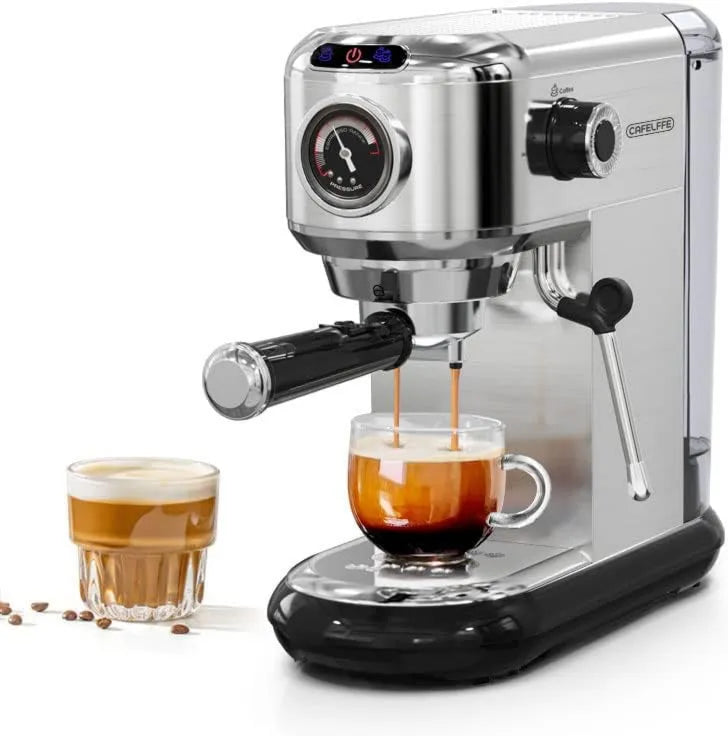 Cafetera espresso, 1.1L, 601 M, acero inoxidable, función de vapor, para Café Molido o Cápsulas ESE, Depósito de Agua