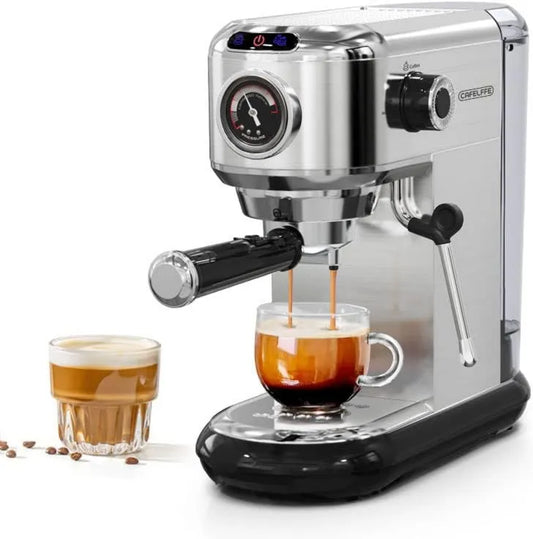 Cafetera espresso, 1.1L, 601 M, acero inoxidable, función de vapor, para Café Molido o Cápsulas ESE, Depósito de Agua