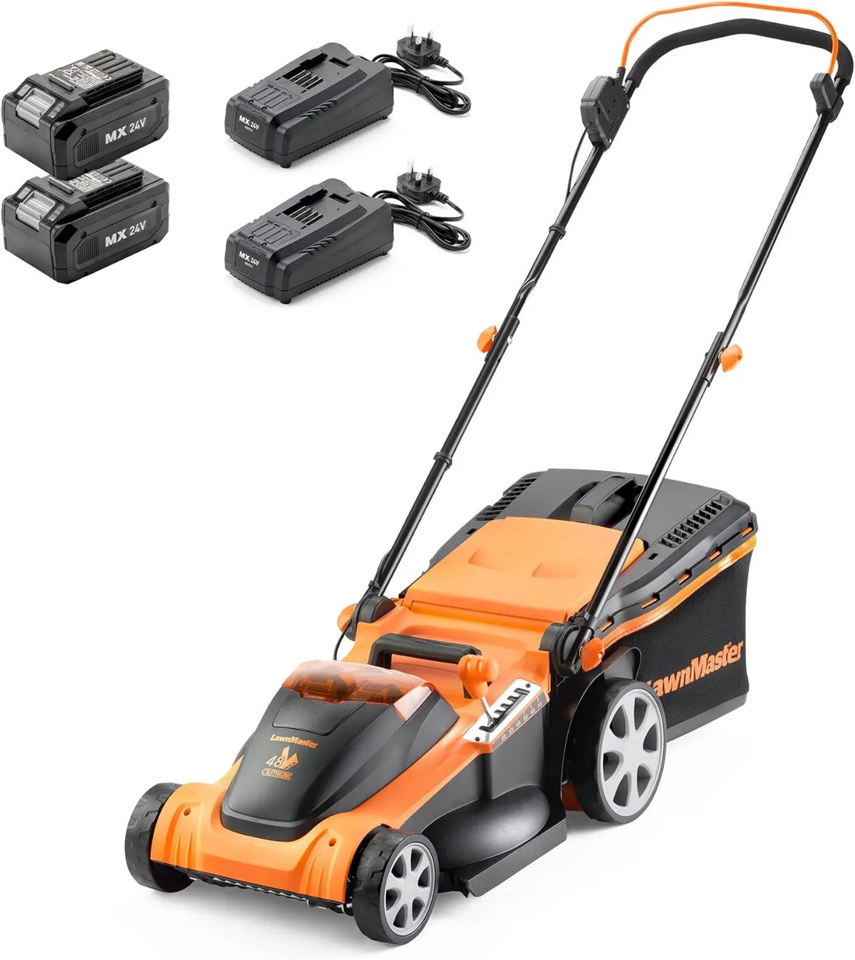 Cortacésped MX 4, 48 V, 24 V, 41 cm, 2 Cargadores rápidos, Peine de Borde, Rodillo Trasero y función de mantillo
